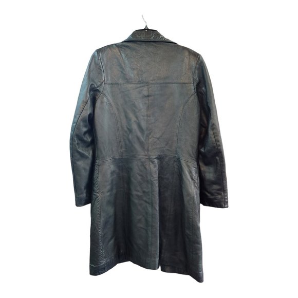 Vintage Abaci Leather Men's Trench Coat Black - Size Medium - Picture 2 of 6
